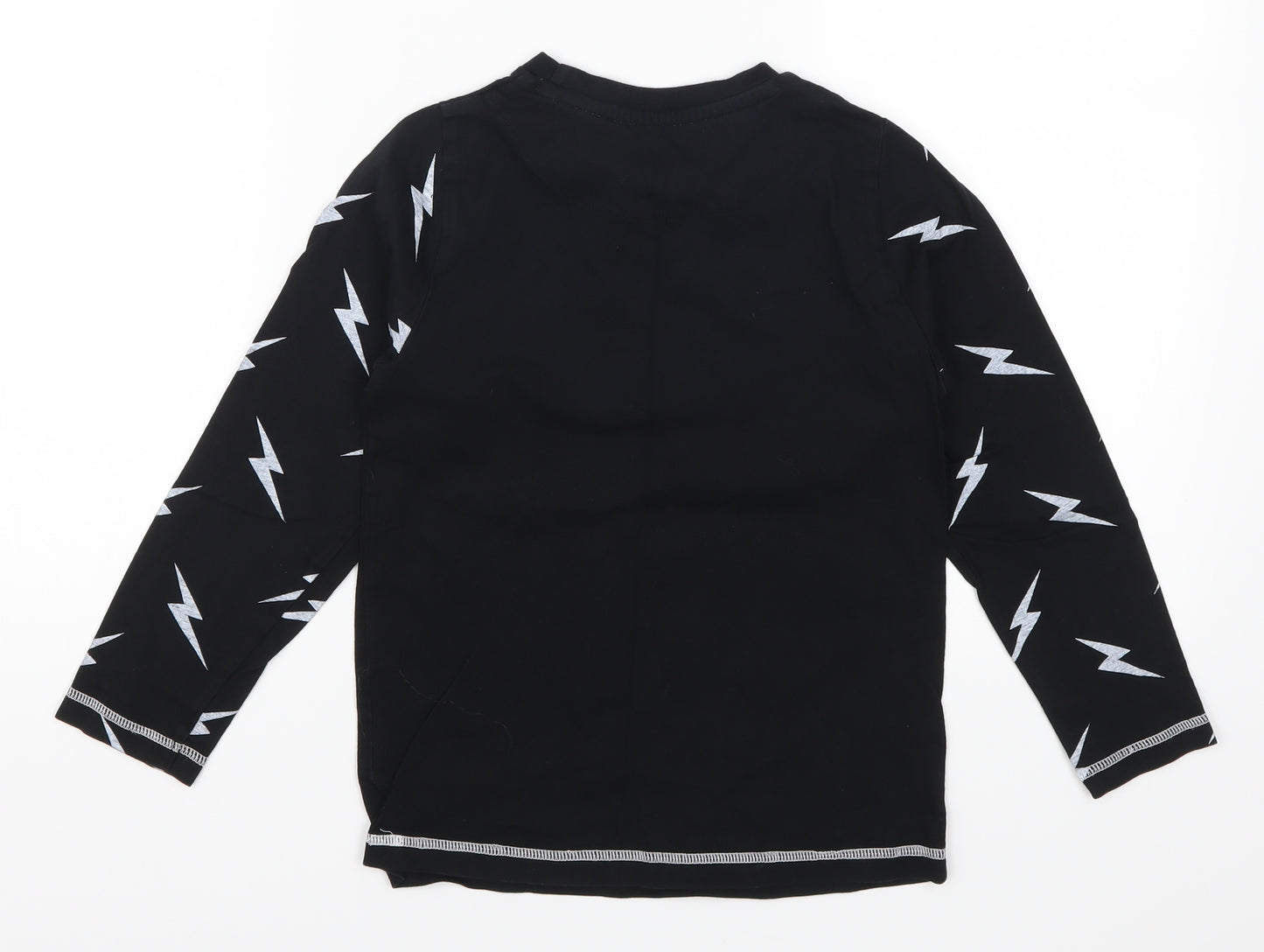 Very Boys Black Solid   Pyjama Top Size 7 Years  - Lightning Bolts