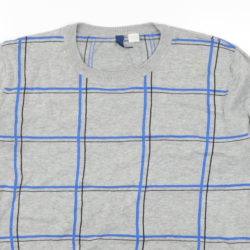 H&M Mens Grey Check  Pullover Jumper Size M  - Blue