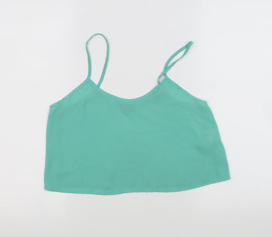 Front view of Topshop women’s green basic tank, size UK 8