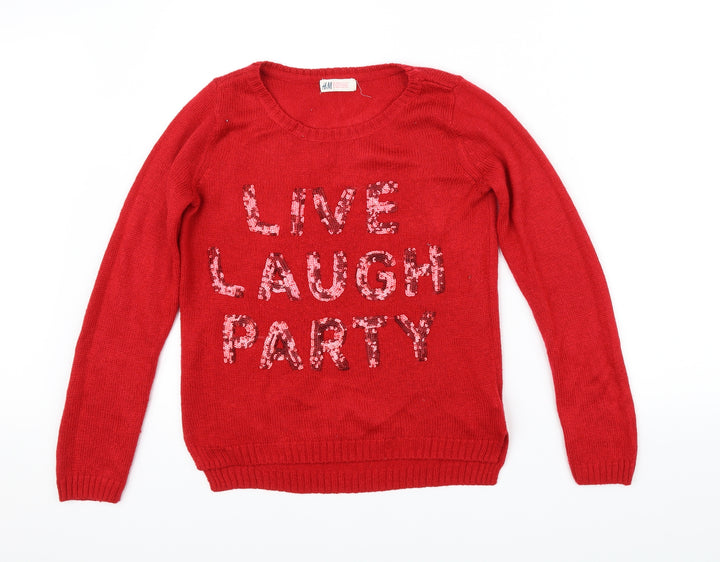 H&M Girls Red   Pullover Jumper Size 13-14 Years