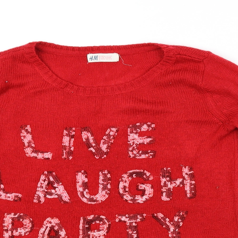 H&M Girls Red   Pullover Jumper Size 13-14 Years