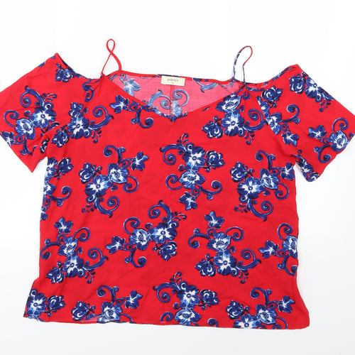 Papaya Womens Red Floral Jersey Basic T-Shirt Size 14