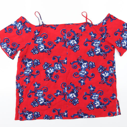 Papaya Womens Red Floral Jersey Basic T-Shirt Size 14