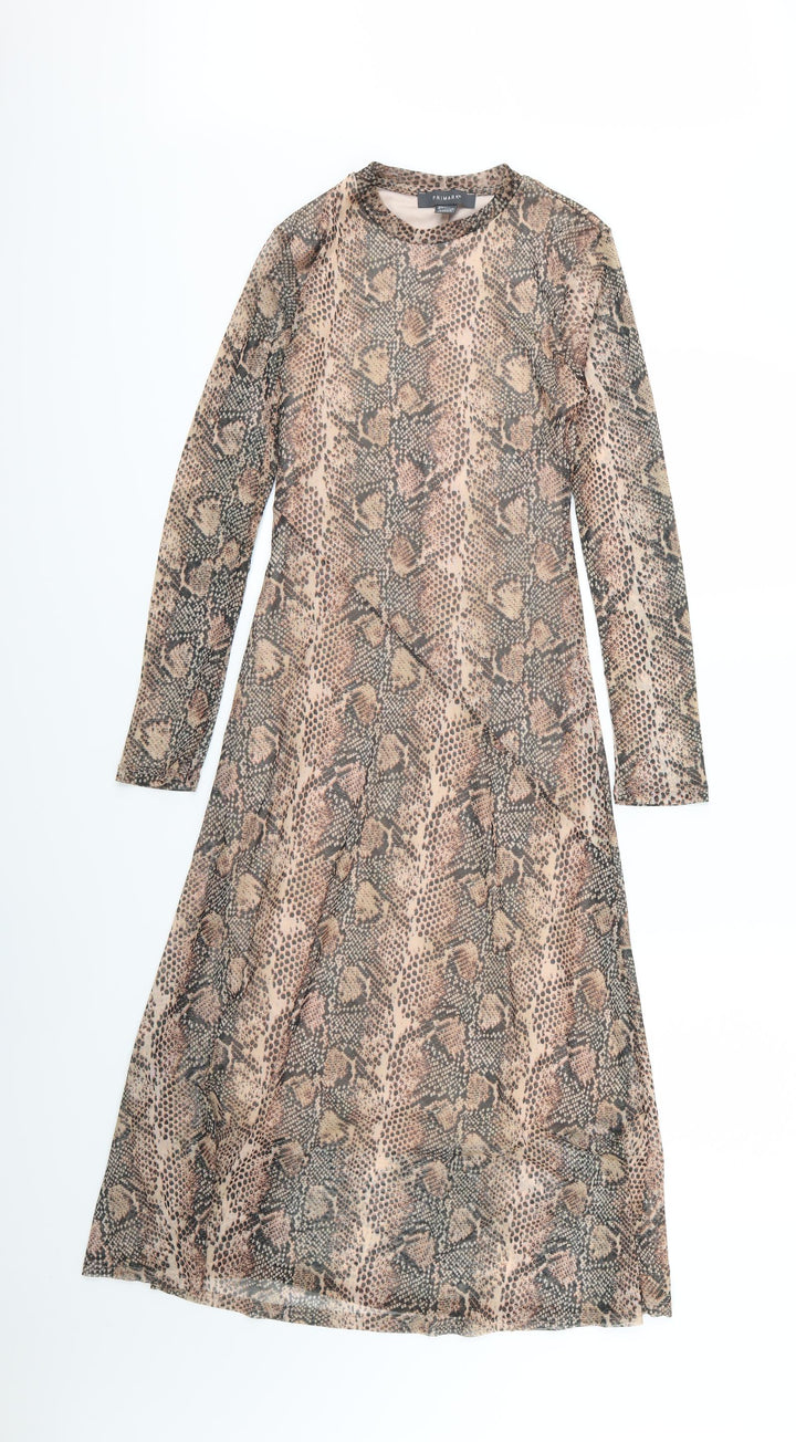 Primark Womens Brown Animal Print Chiffon A-Line Size 4