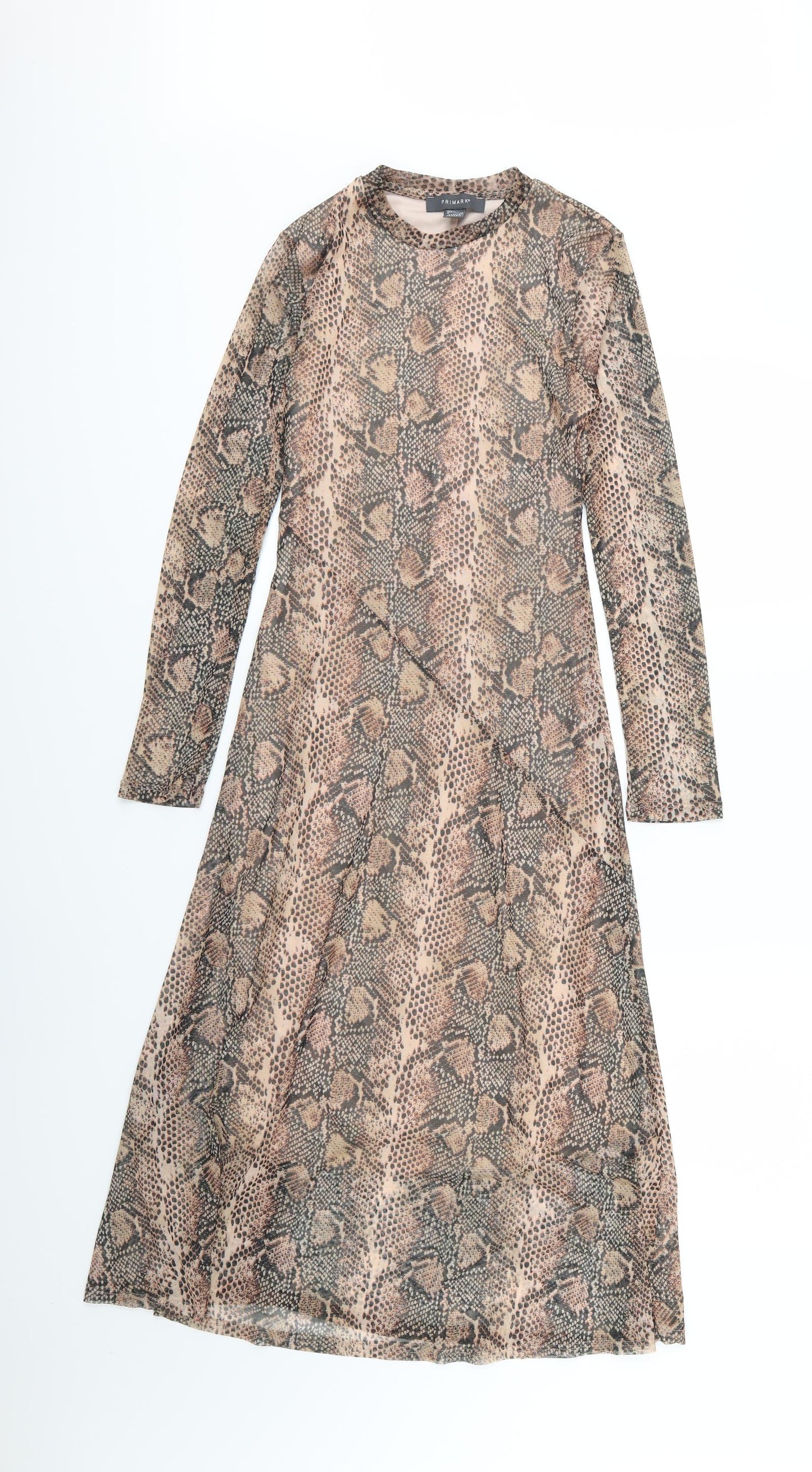 Primark Womens Brown Animal Print Chiffon A-Line  Size 4