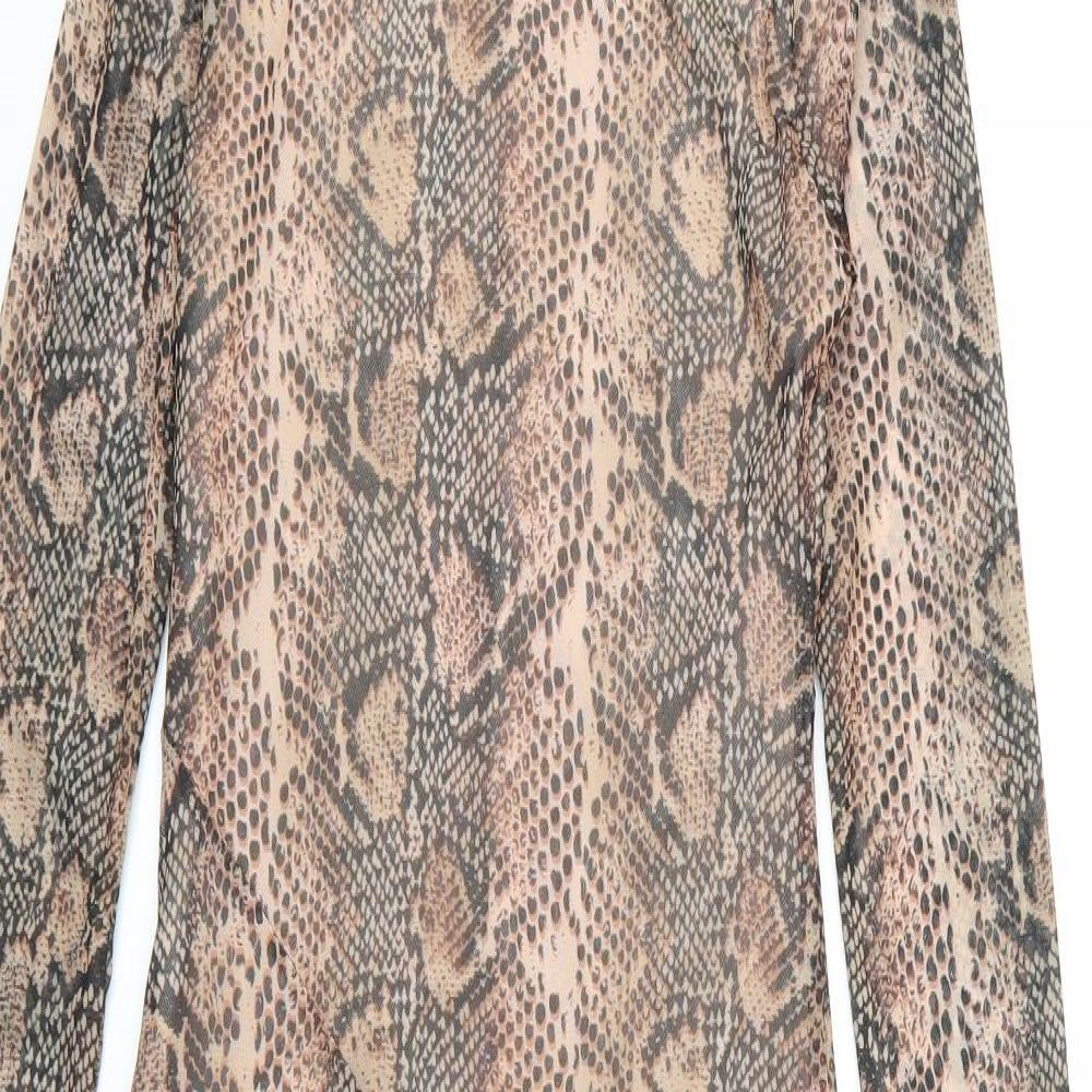 Primark Womens Brown Animal Print Chiffon A-Line  Size 4