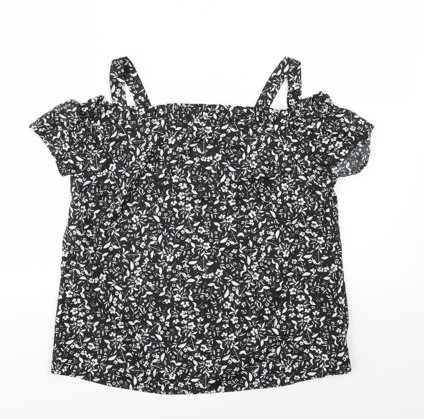 Papaya Womens Black Floral  Basic Blouse Size 12