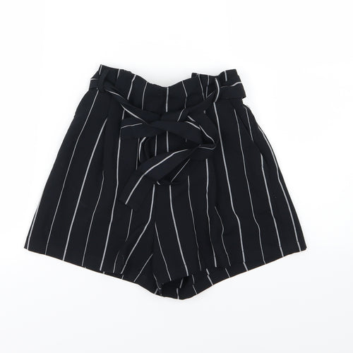 Pull&Bear Womens Black Striped  Paperbag Shorts Size S