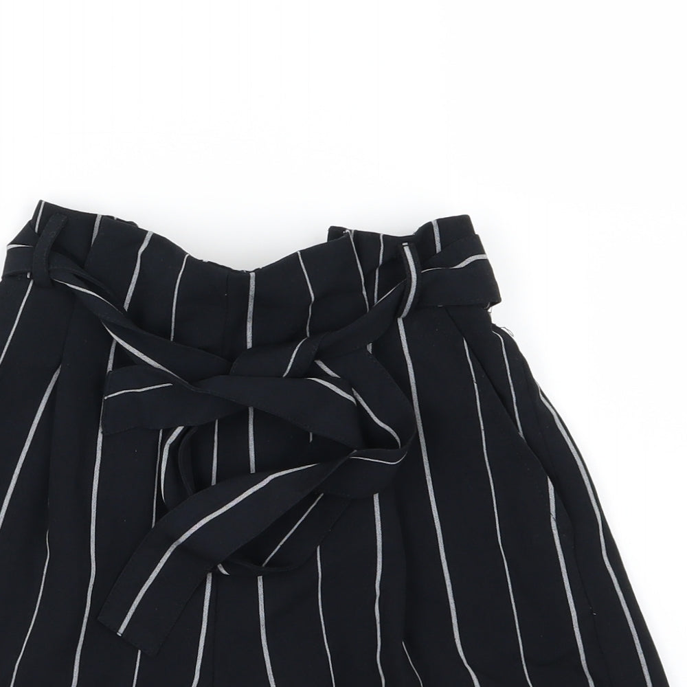 Pull&Bear Womens Black Striped  Paperbag Shorts Size S