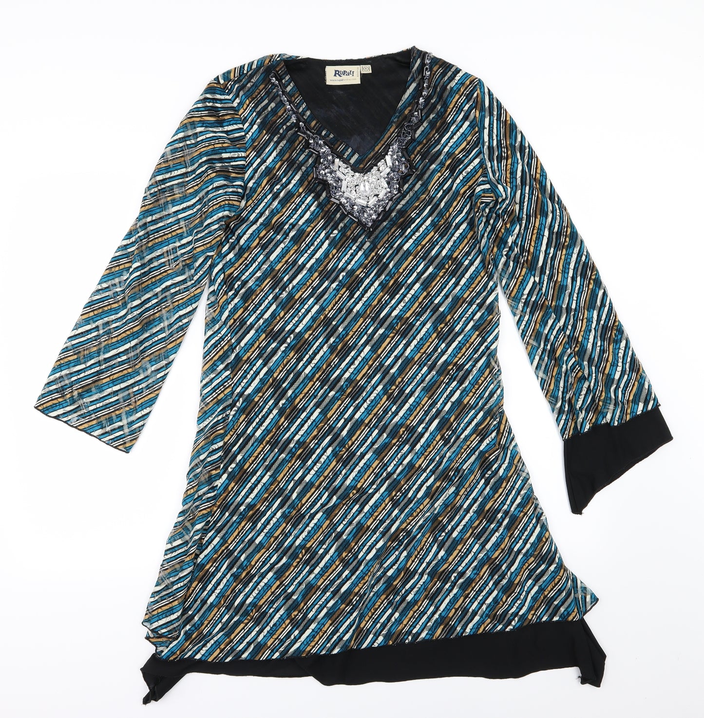 Rupali Womens Multicoloured Striped  A-Line  Size S  - Beaded