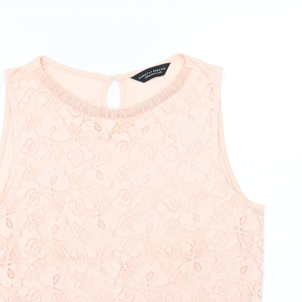 Dorothy Perkins Womens Pink Floral Jersey Basic T-Shirt Size 16  - Beaded