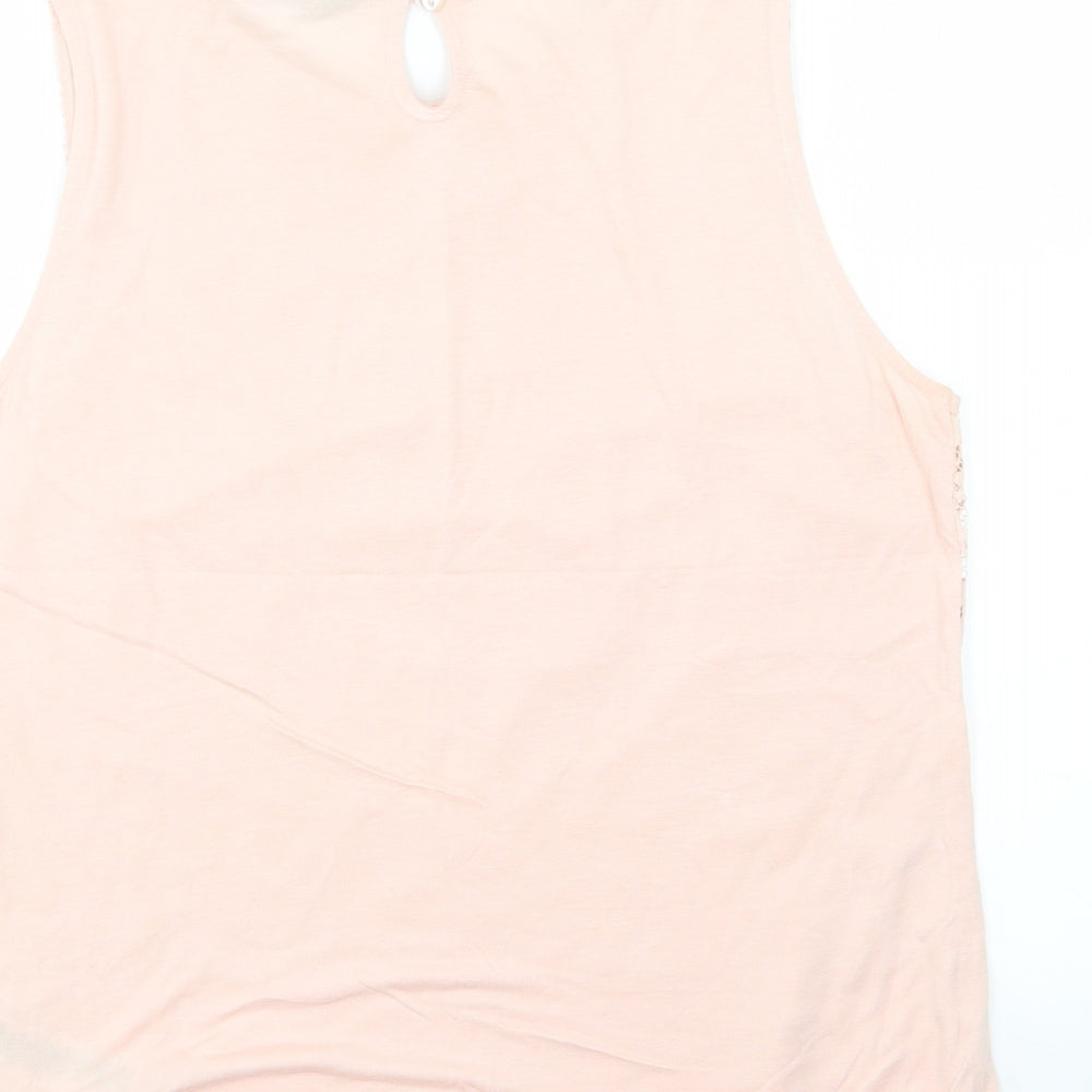 Dorothy Perkins Womens Pink Floral Jersey Basic T-Shirt Size 16  - Beaded