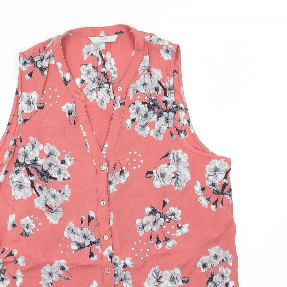 George Womens Pink Floral  Basic Blouse Size 14