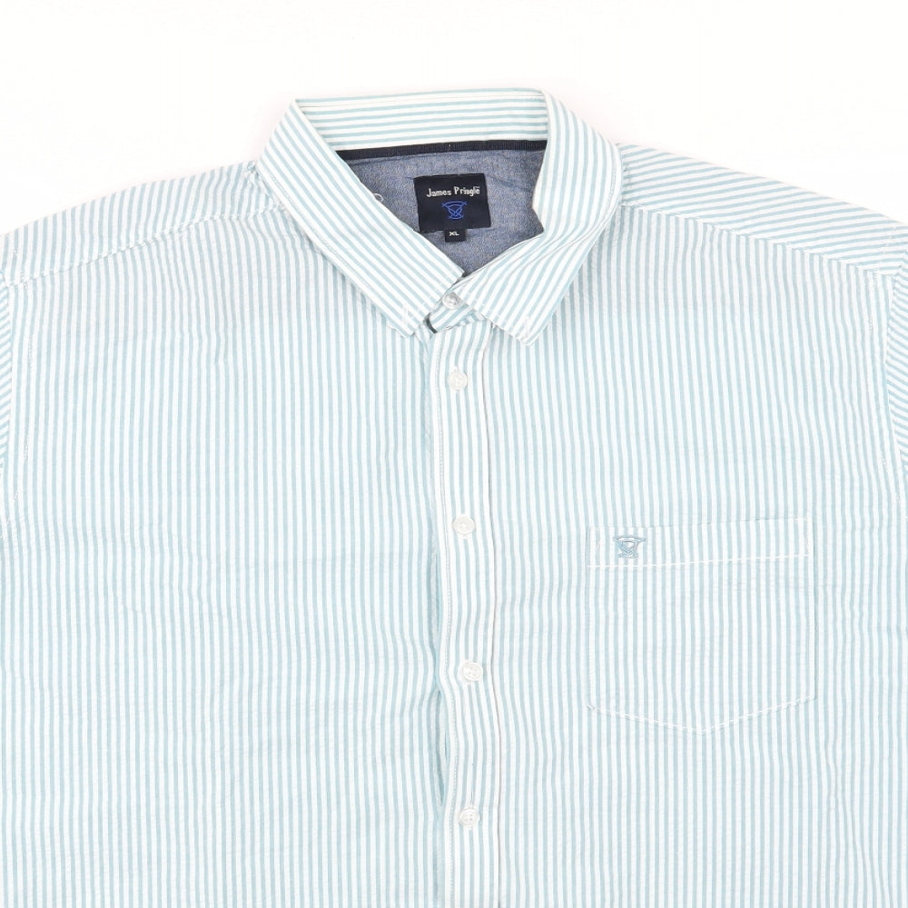 EWM Mens Green Striped   Button-Up Size XL