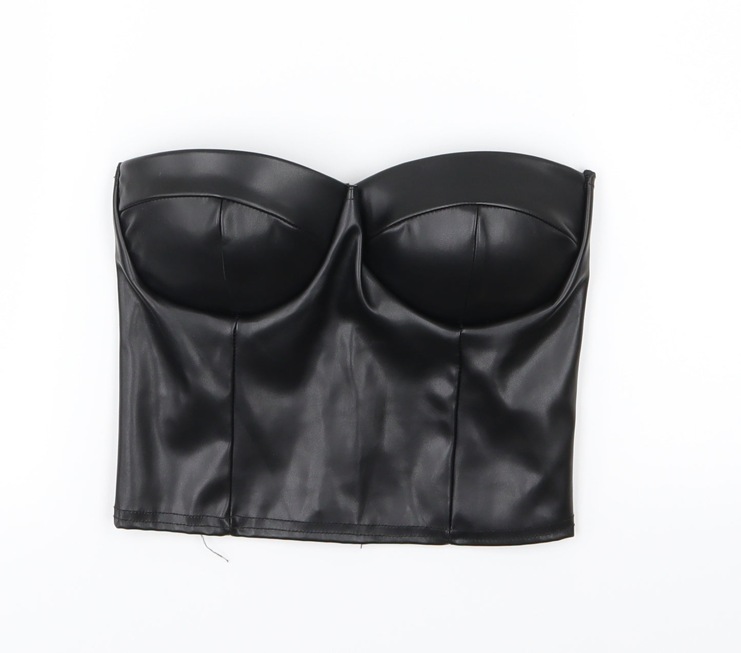 Preworn Womens Black   Cropped Blouse Size 6  - Boob Tube Leather Effect