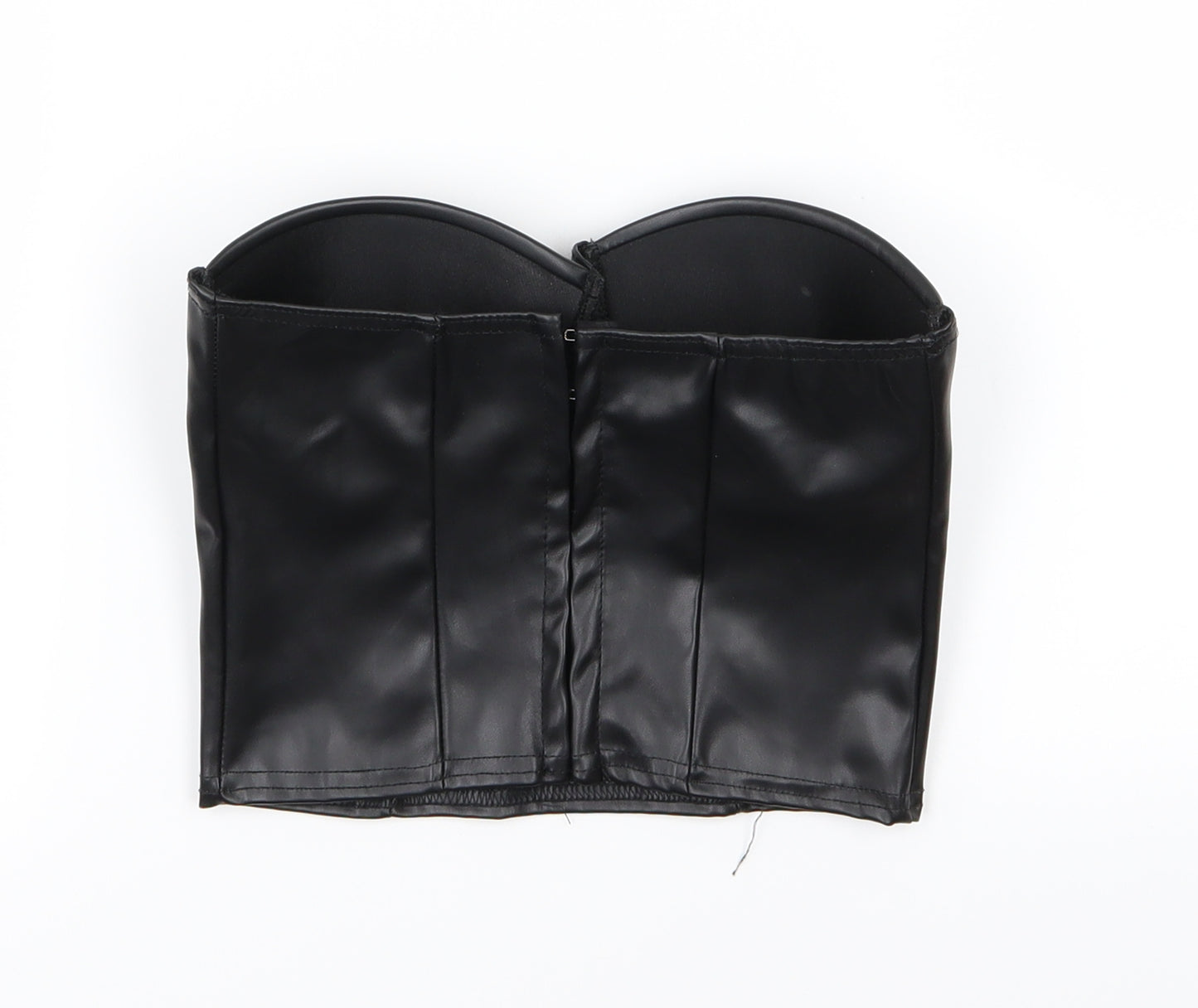 Preworn Womens Black   Cropped Blouse Size 6  - Boob Tube Leather Effect