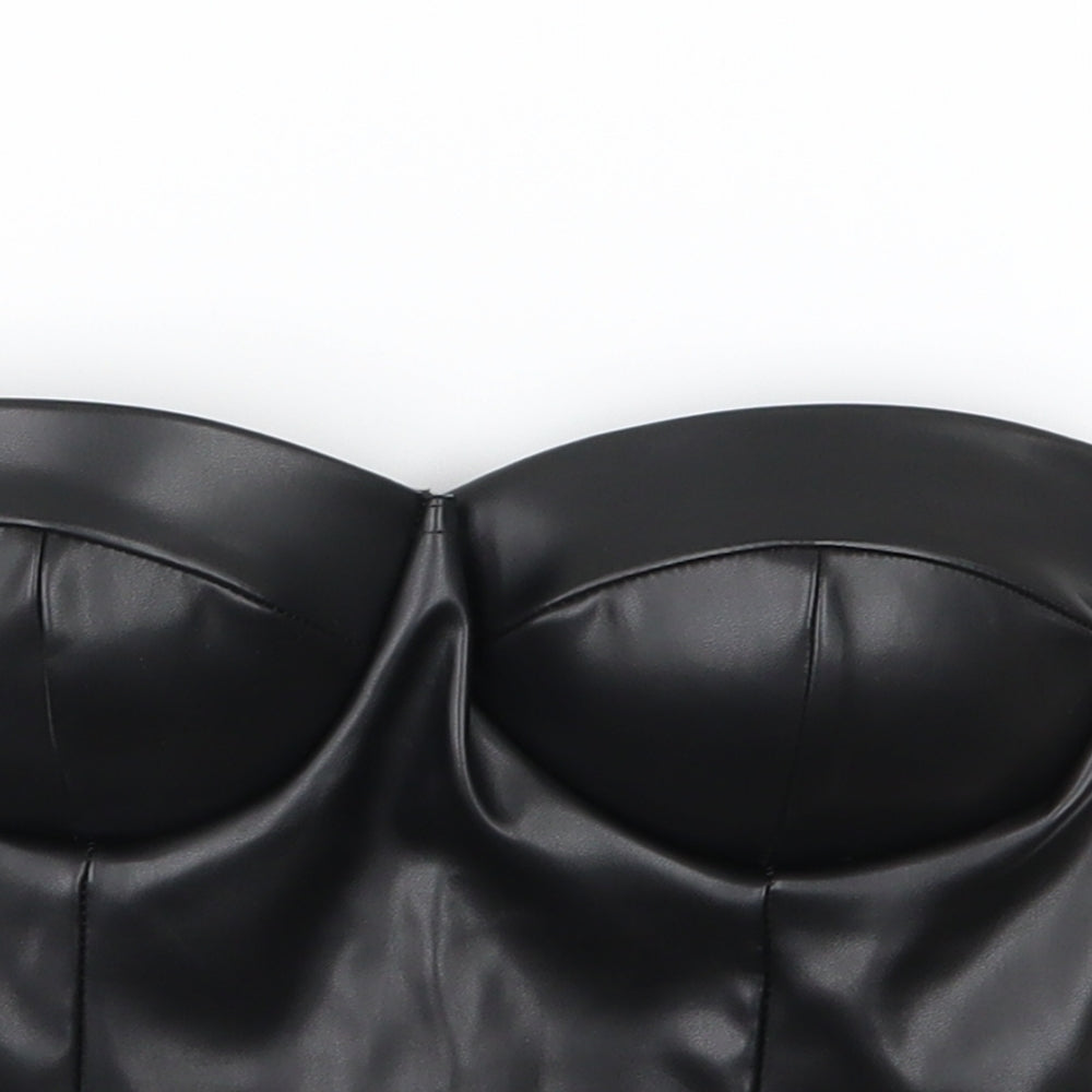 Preworn Womens Black   Cropped Blouse Size 6  - Boob Tube Leather Effect