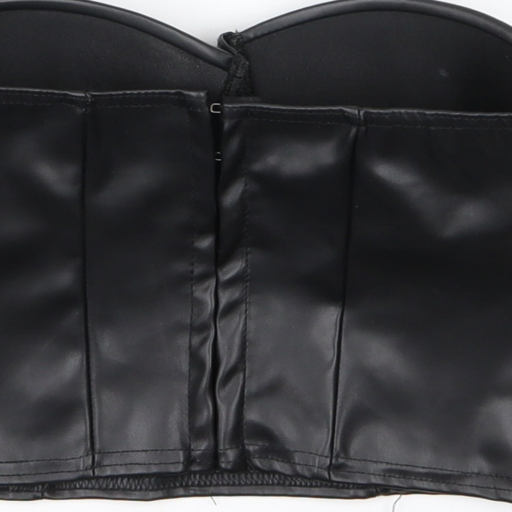 Preworn Womens Black   Cropped Blouse Size 6  - Boob Tube Leather Effect