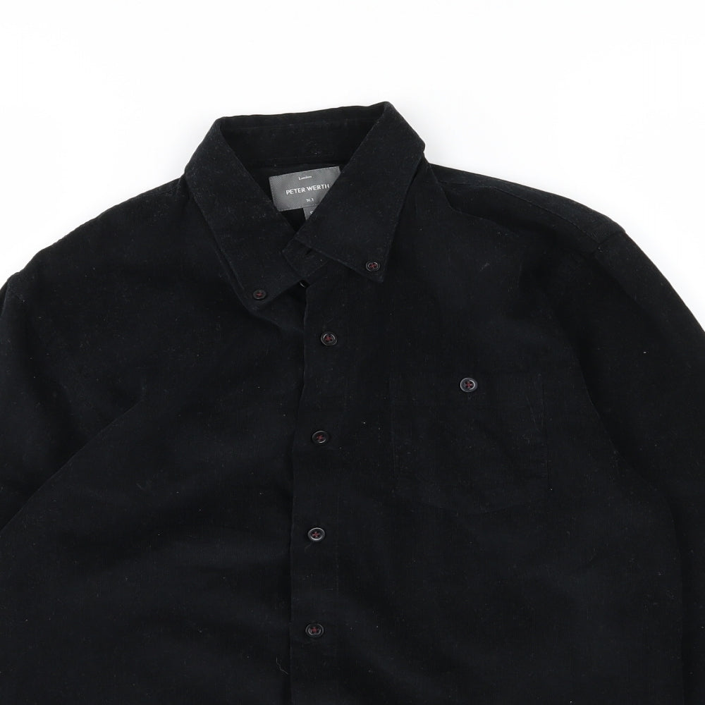 Peter Werth Mens Black  Corduroy  Button-Up Size S