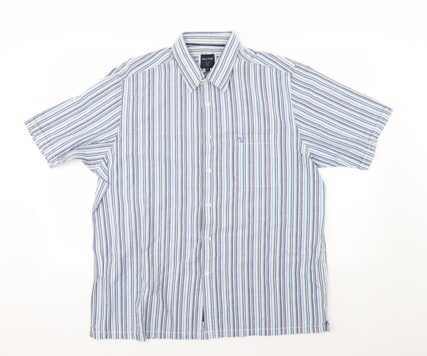 EWM Mens Blue Striped Woven  Button-Up Size XL