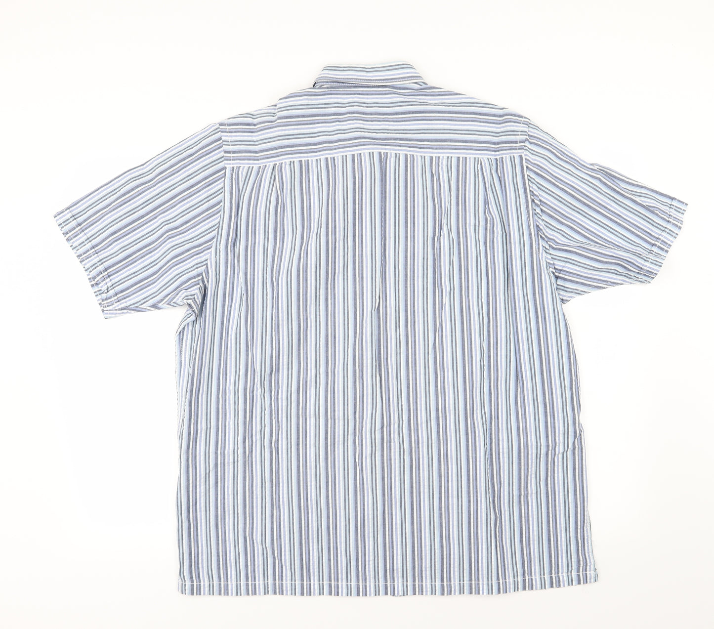 EWM Mens Blue Striped Woven  Button-Up Size XL