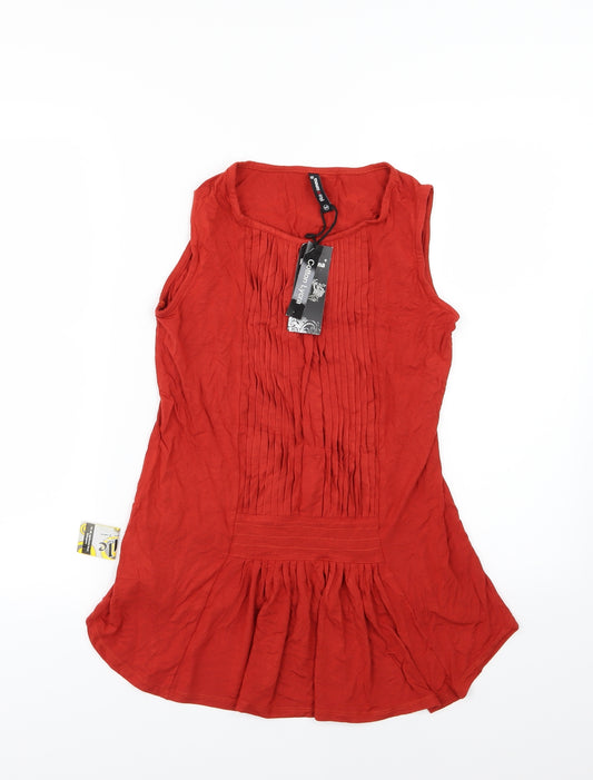 Front view of Rozanna women’s red jersey basic tank, size M