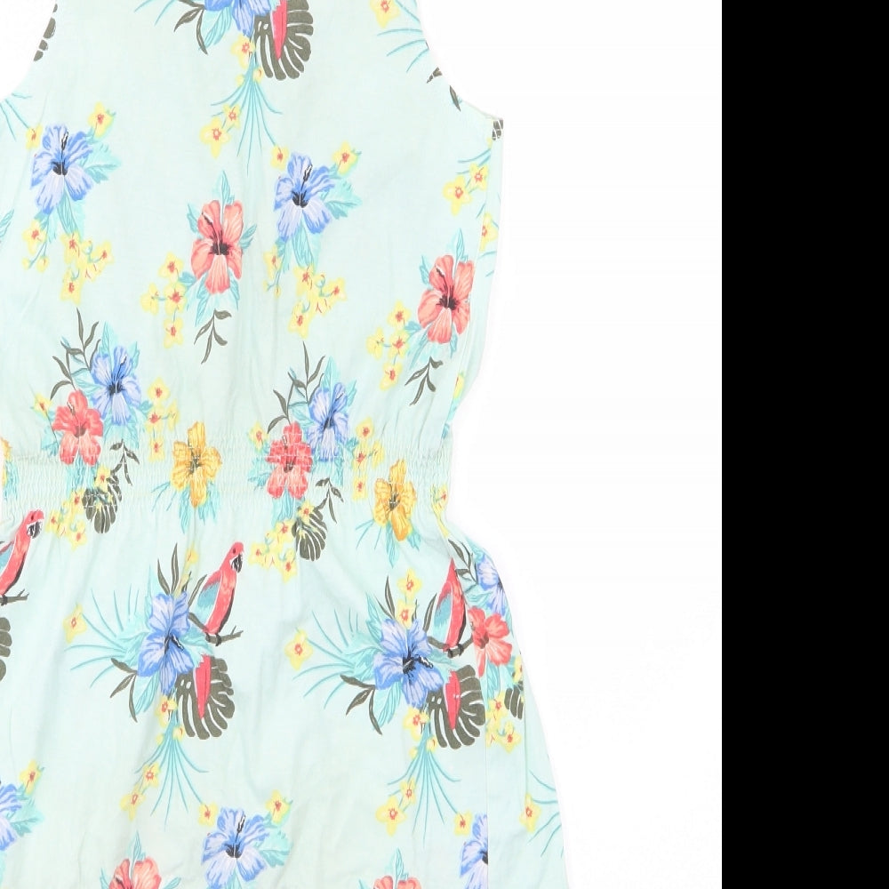 H&M Girls Green Floral Jersey A-Line  Size 8-9 Years