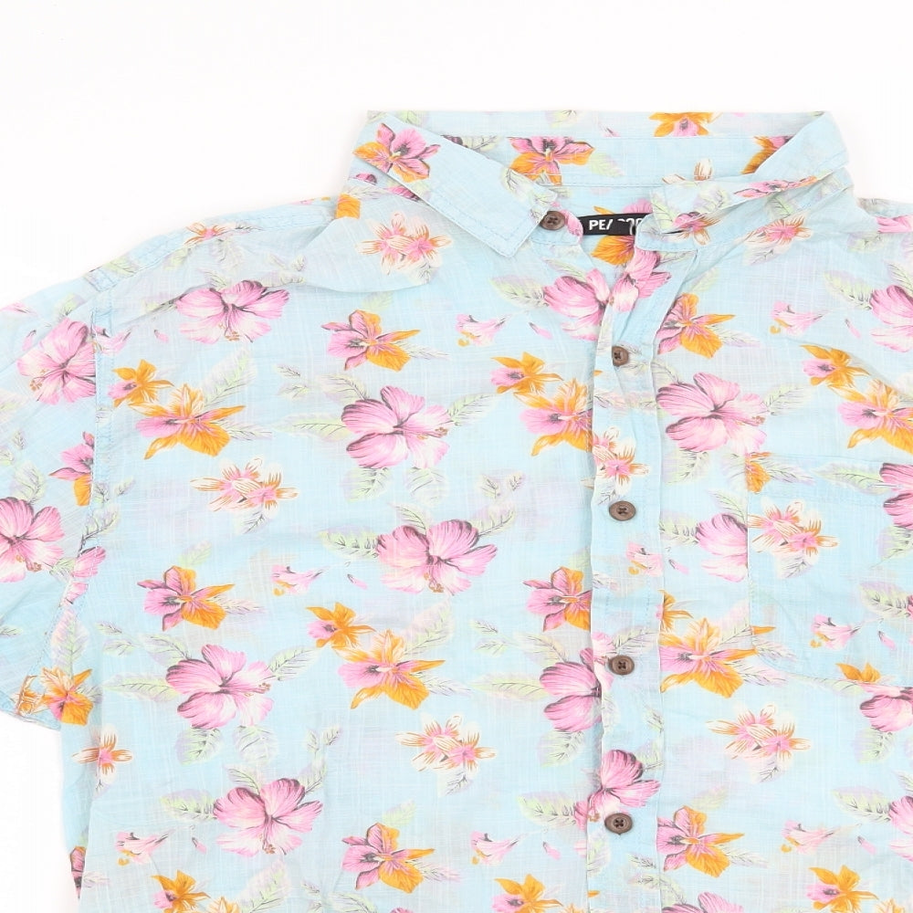Peacocks Mens Blue Floral   Button-Up Size L