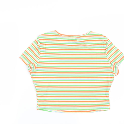 SheIn Womens Green Striped  Basic T-Shirt Size L