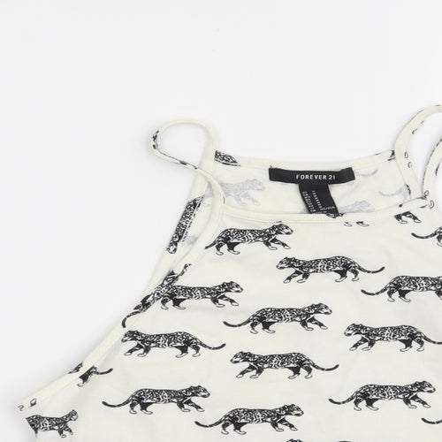 FOREVER 21 Womens White   Basic T-Shirt Size M  - Leopard