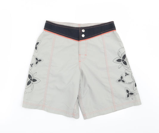 Front view of Preworn women’s grey floral bermuda shorts, size S