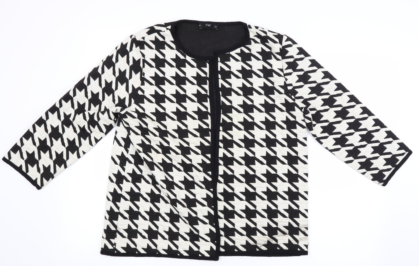 F&F Womens Ivory Houndstooth  Cardigan Jumper Size 12
