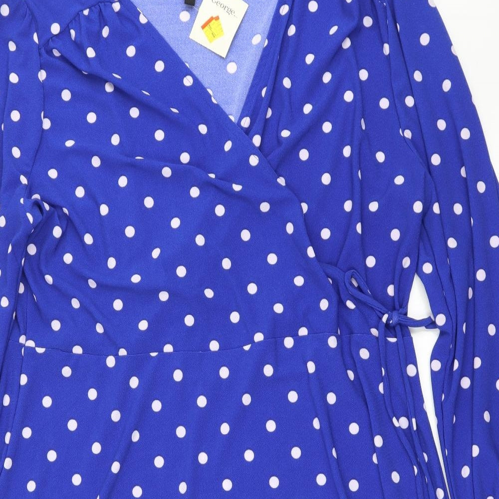 George Womens Blue Polka Dot  A-Line  Size L