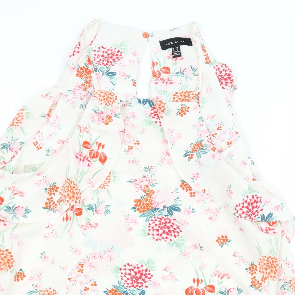 New Look Womens White Floral  Basic Blouse Size 14