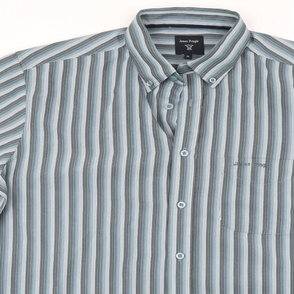James Pringle Mens Blue Striped   Button-Up Size M