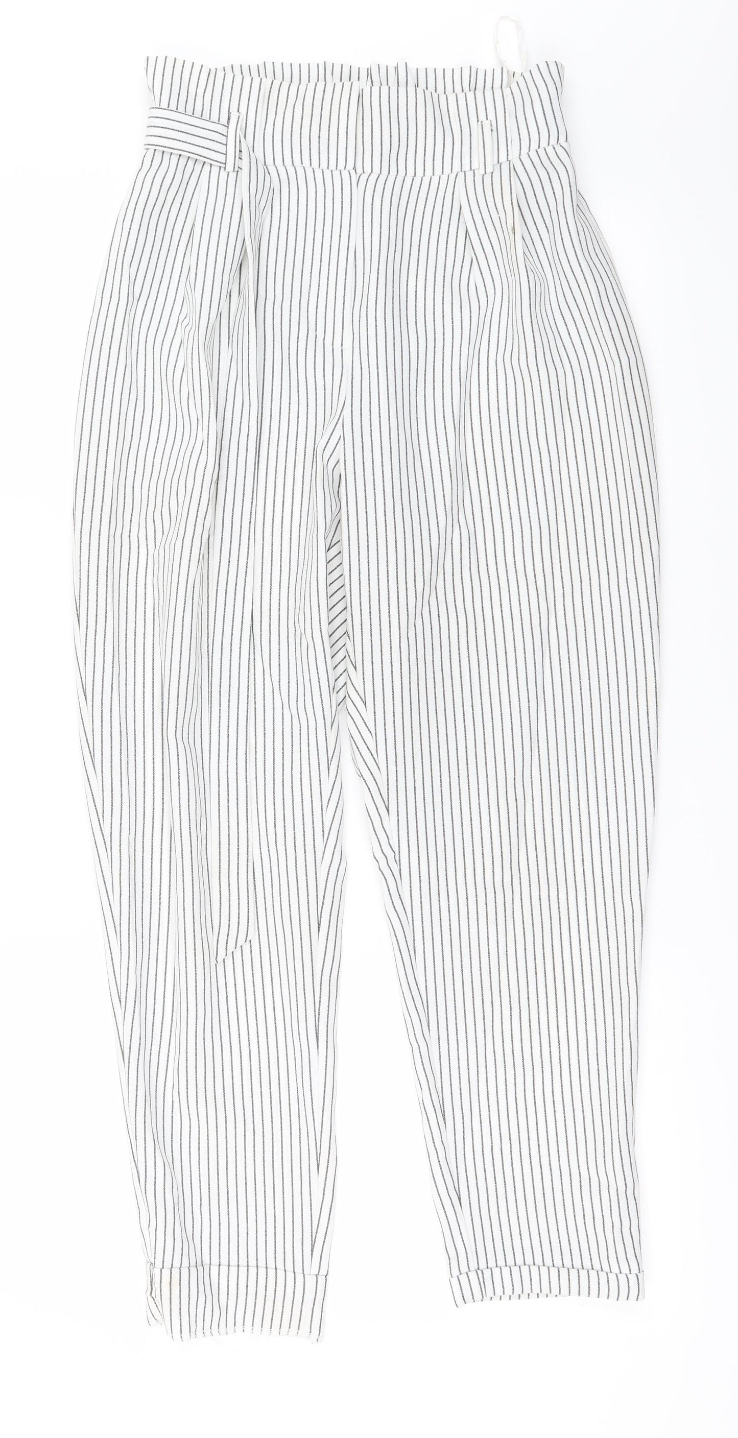 Primark Womens White Striped  Trousers  Size 8 L23 in