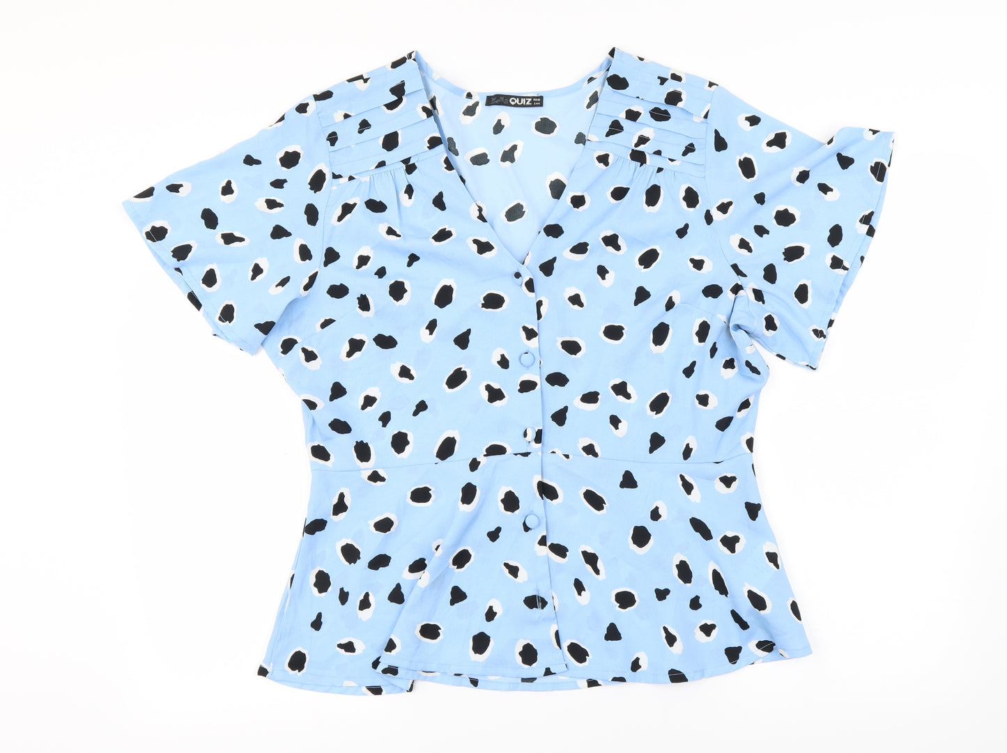 Quiz Womens Blue Animal Print  Basic Button-Up Size 16
