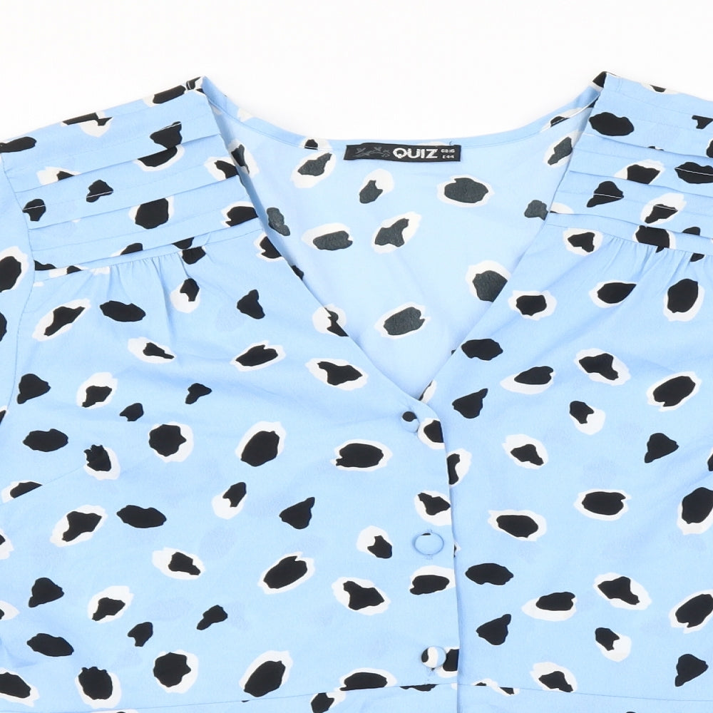 Quiz Womens Blue Animal Print  Basic Button-Up Size 16