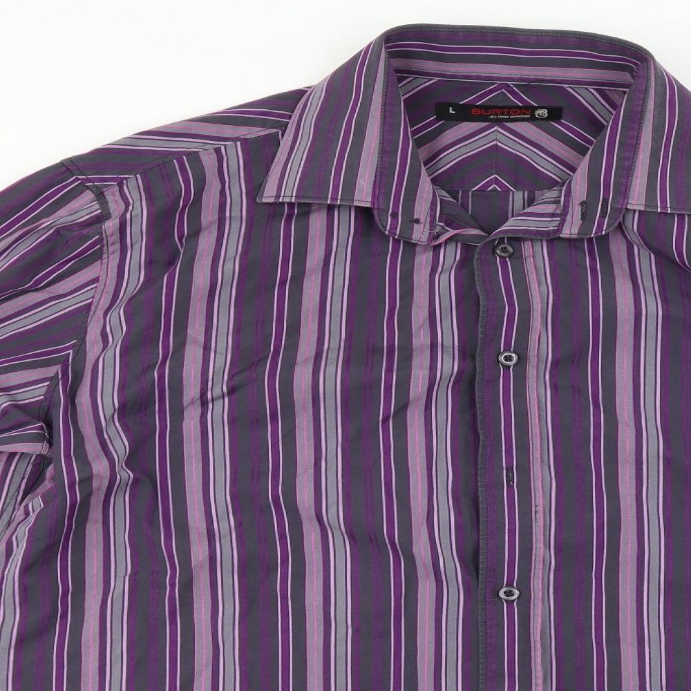 Burton Mens Purple Striped   Button-Up Size L