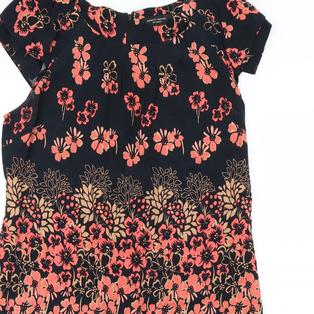 Dorothy Perkins Womens Black Floral  A-Line  Size 14