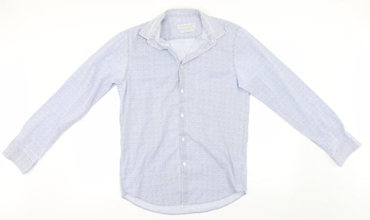 Front view of Primark men’s blue floral button-up, size M