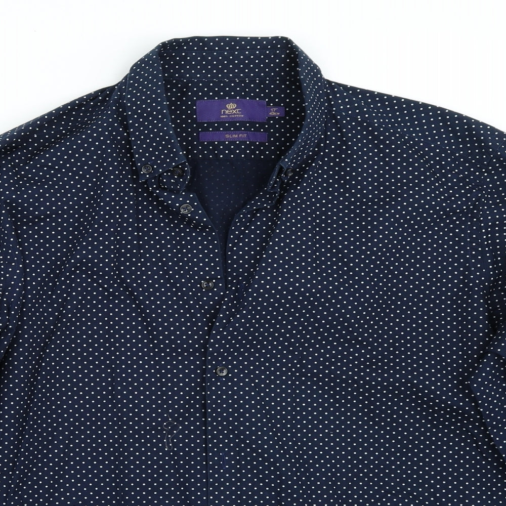 NEXT Mens Blue Polka Dot   Button-Up Size 17