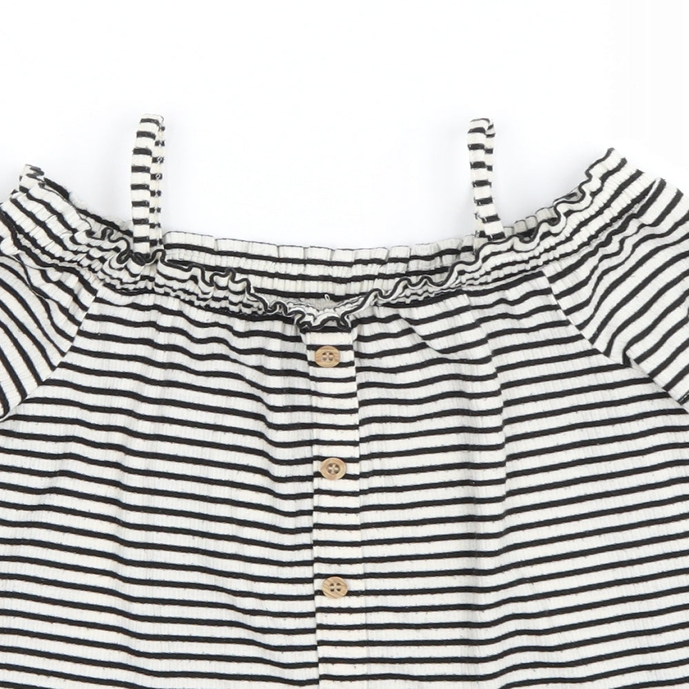 NEXT Girls White Striped  Basic T-Shirt Size 7 Years