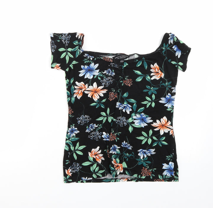 Dorothy Perkins Womens Black Floral  Basic T-Shirt Size 12