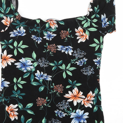Dorothy Perkins Womens Black Floral  Basic T-Shirt Size 12