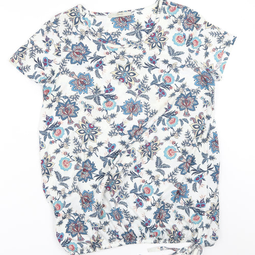 George Womens Ivory Floral  Basic T-Shirt Size 10