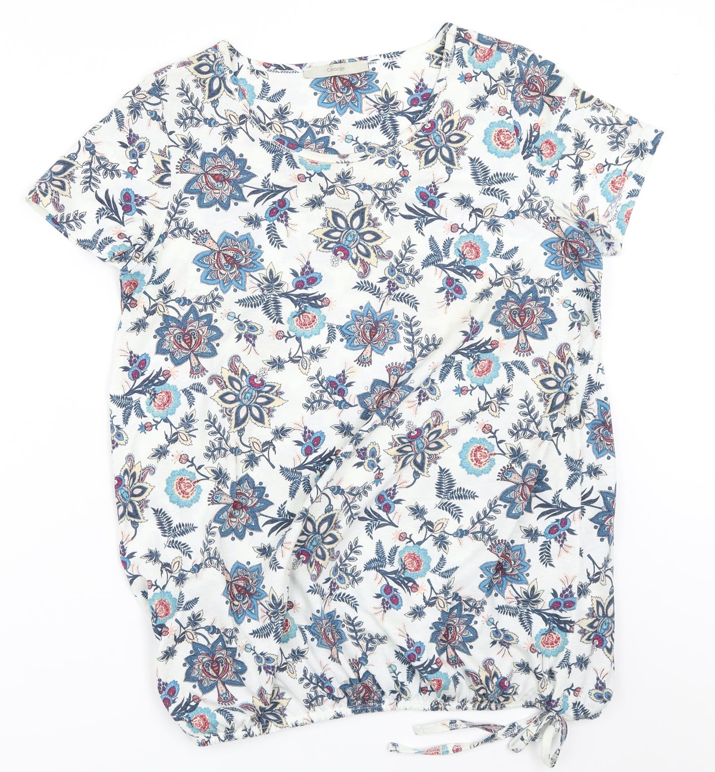 George Womens Ivory Floral  Basic T-Shirt Size 10