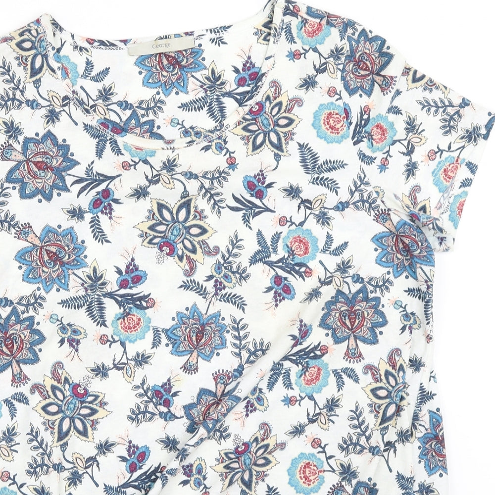 George Womens Ivory Floral  Basic T-Shirt Size 10