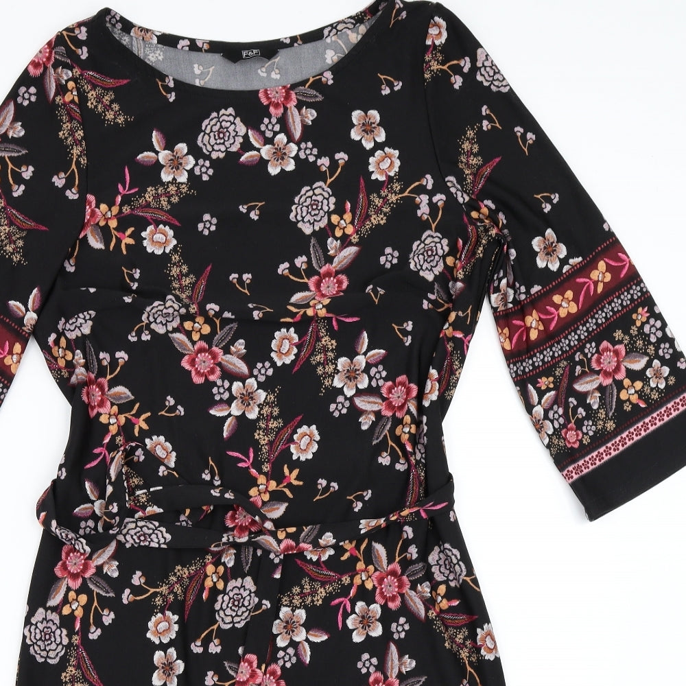 F&F Womens Black Floral  Shift  Size 10