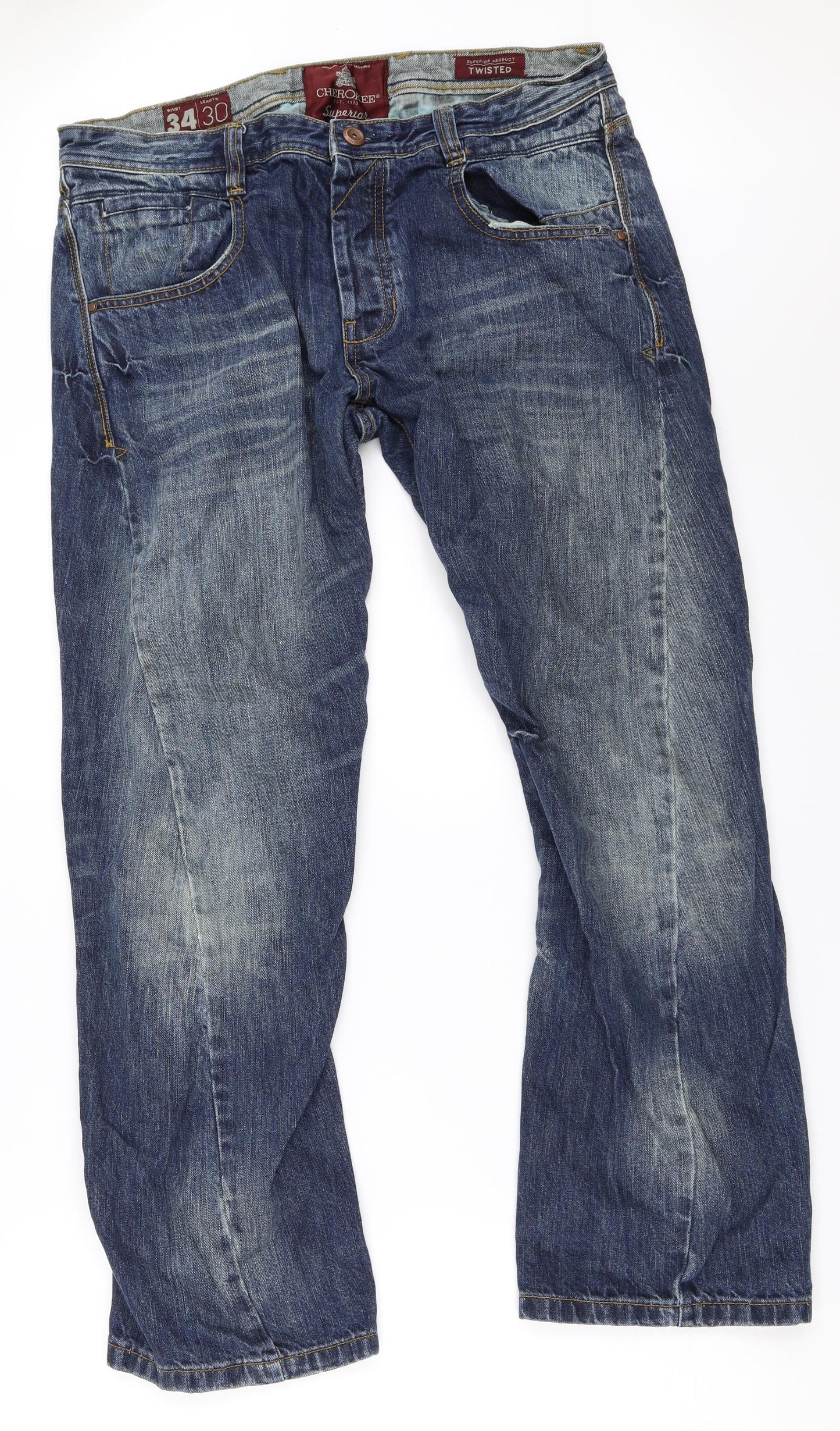 Cherokee Mens Blue  Denim Straight Jeans Size 34 in L30 in